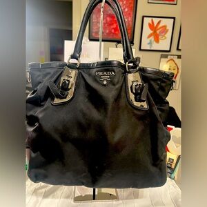 Prada authentic classic nylon bag with hard to find silver hardware.